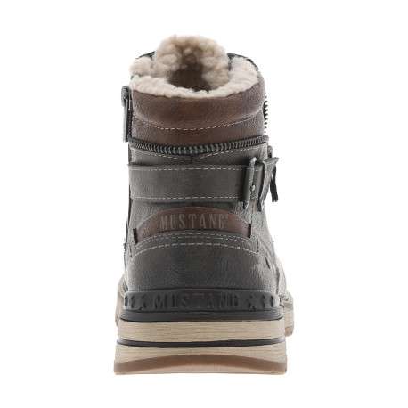 Bottines grises à talon plat avec un zip et des lacets ronds - Image 4