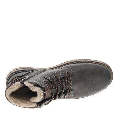 Bottines grises à talon plat avec un zip et des lacets ronds - Image 5