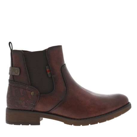 Boots bordeaux à talon décroché bas avec un zip et un soufflet élastiqué