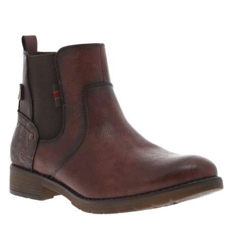 Boots bordeaux à talon décroché bas avec un zip et un soufflet élastiqué - Image 2