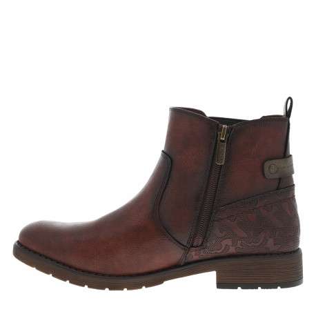 Boots bordeaux à talon décroché bas avec un zip et un soufflet élastiqué - Image 3