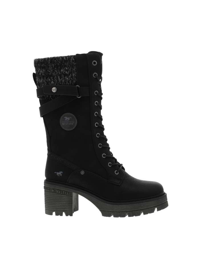 Bottes noires à talon décroché moyen avec un zip et des lacets ronds