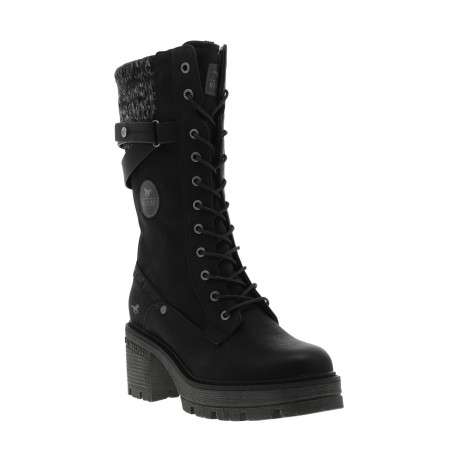 Bottes noires à talon décroché moyen avec un zip et des lacets ronds - Image 2