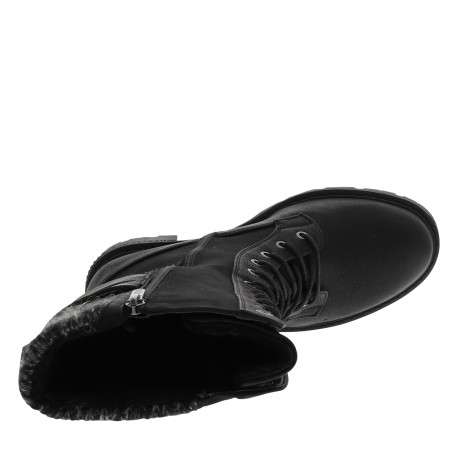 Bottes noires à talon décroché moyen avec un zip et des lacets ronds - Image 5