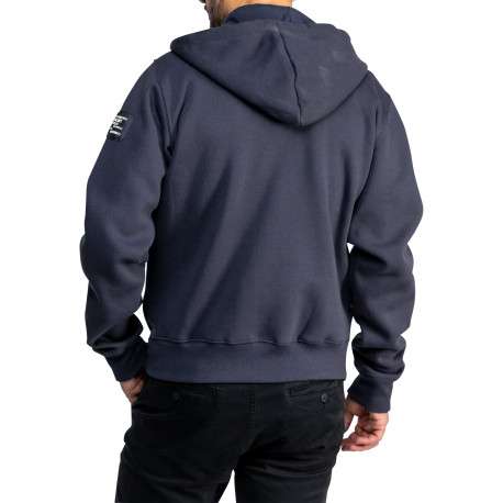 Sweat zippé en coton mélangé bleu marine muni d'une capuche à coupe droite - Image 2