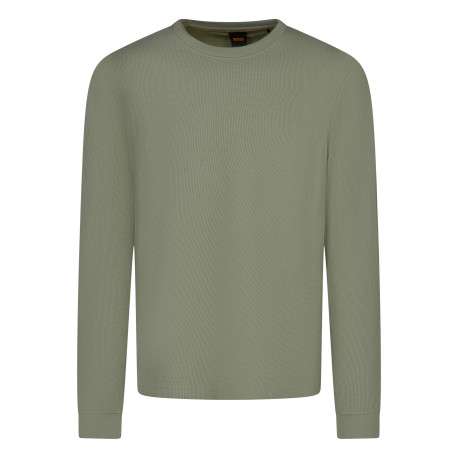 Sweat en maille gaufrée de coton mélangé vert pourvu d'une coupe droite