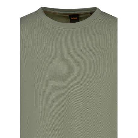 Sweat en maille gaufrée de coton mélangé vert pourvu d'une coupe droite - Image 3