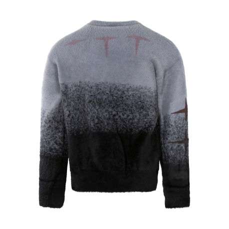 Pull gris poilu à motifs dégradés pourvu d'une coupe droite et un col rond - Image 2