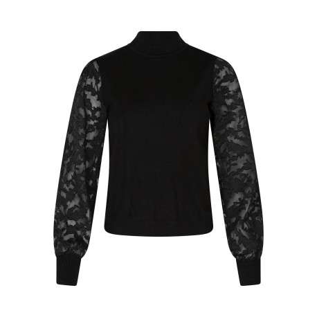 Pull noir coupe ajustée pourvu d'un col montant et de manches longues