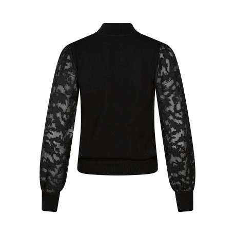 Pull noir coupe ajustée pourvu d'un col montant et de manches longues - Image 2