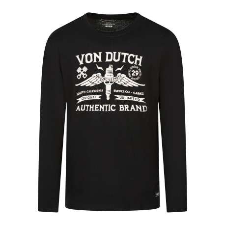 T-shirt en coton noir imprimé à coupe droite pourvu d'un col rond