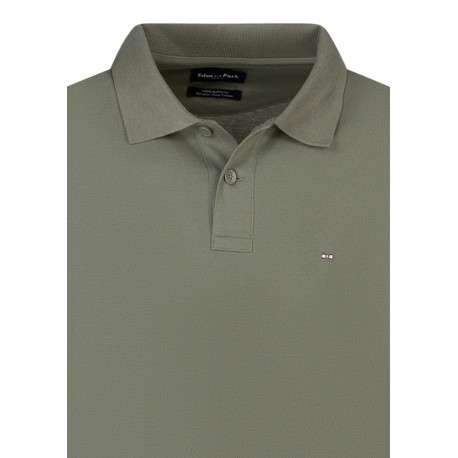 Polo en coton kaki uni avec une coupe droite et un col à revers boutonné - Image 3