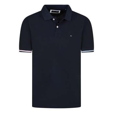 Polo en coton marine imprimé avec une coupe droite et un col à revers boutonné