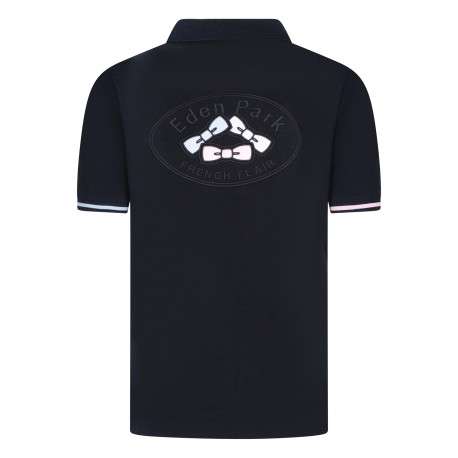 Polo en coton marine imprimé avec une coupe droite et un col à revers boutonné - Image 2