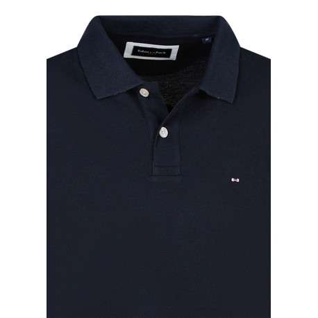 Polo en coton marine imprimé avec une coupe droite et un col à revers boutonné - Image 3