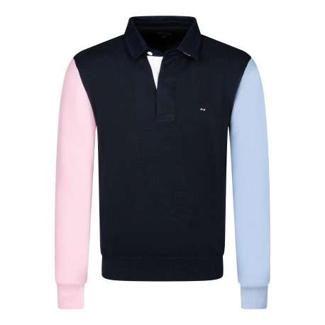 Pull à manches longues en coton marine à coupe droite avec un col polo