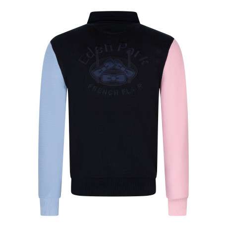 Pull à manches longues en coton marine à coupe droite avec un col polo - Image 2