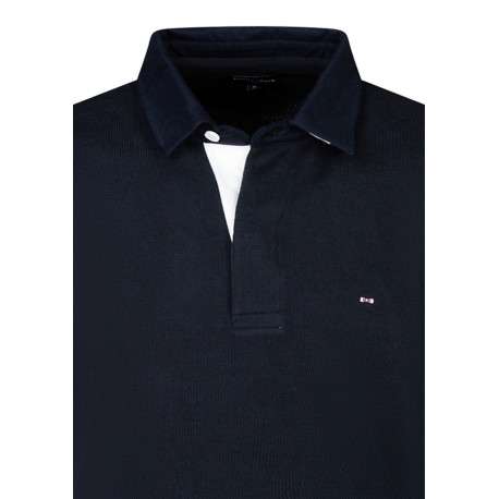 Pull à manches longues en coton marine à coupe droite avec un col polo - Image 3