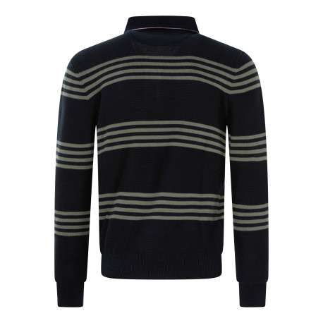 Pull en coton bleu marine avec une coupe droite et un col à revers boutonné - Image 2