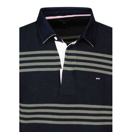 Pull en coton bleu marine avec une coupe droite et un col à revers boutonné - Image 3