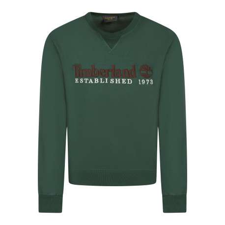 Sweat en coton vert à coupe droite pourvu d'un col rond et de manches longues