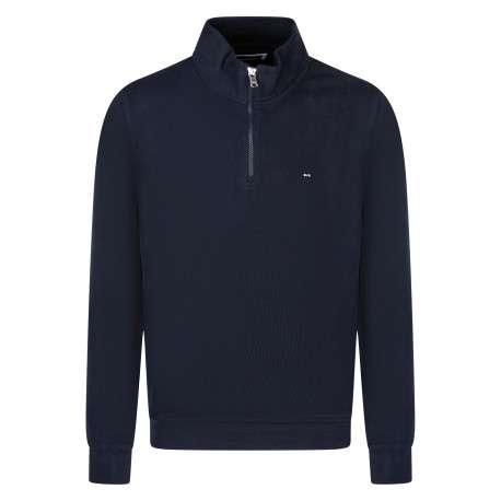 Pull en coton marine uni avec une coupe droite et un col camionneur