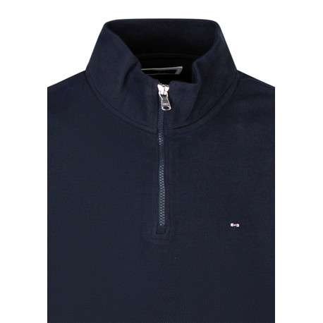 Pull en coton marine uni avec une coupe droite et un col camionneur - Image 3