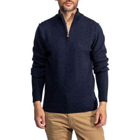 Pull en laine mélangée bleu marine à col camionneur doté d'une coupe droite