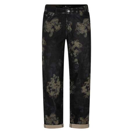 Pantalon noir à motif abstrait pourvu d'une coupe droite et de poches