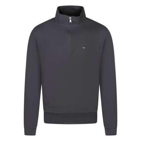 Pull en coton kaki uni avec une coupe droite et un col camionneur zippé