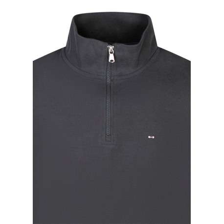 Pull en coton kaki uni avec une coupe droite et un col camionneur zippé - Image 3