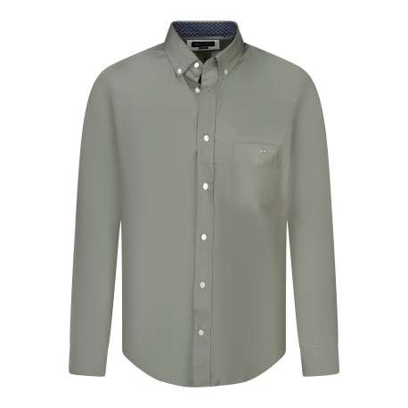 Chemise en coton kaki unie avec une coupe droite et un col américain