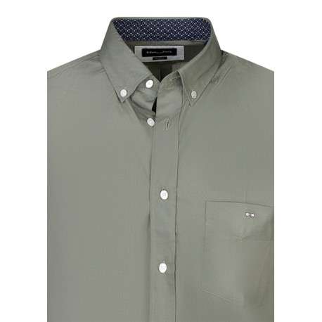 Chemise en coton kaki unie avec une coupe droite et un col américain - Image 3