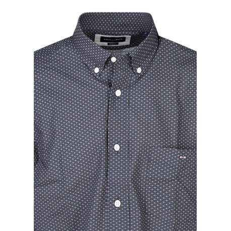 Chemise en coton noire et blanche à motifs avec un col américain - Image 3