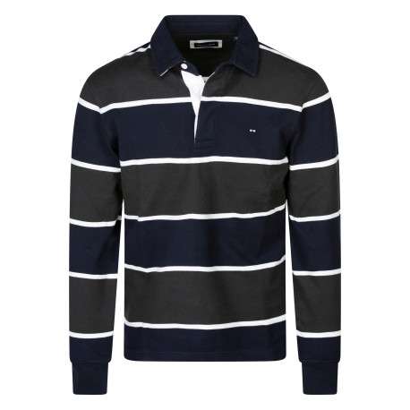Pull marine en coton à rayures kaki avec une coupe droite et un col polo