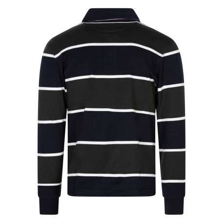 Pull marine en coton à rayures kaki avec une coupe droite et un col polo - Image 2