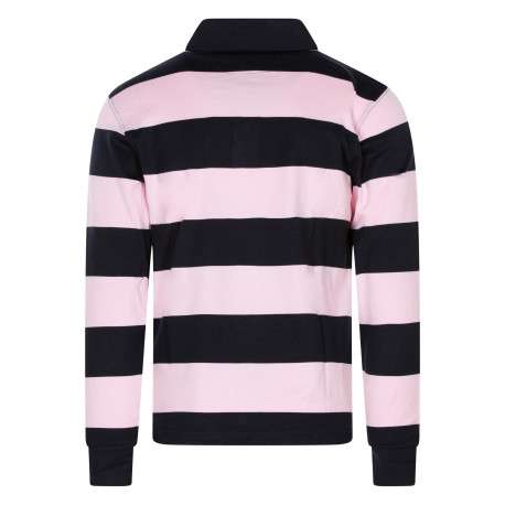 Pull en coton noir et rose à rayures avec une coupe droite et un col polo - Image 2