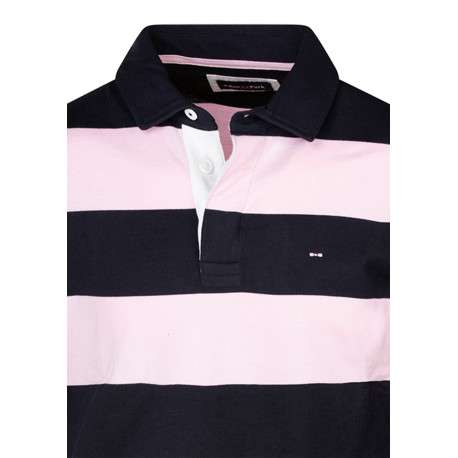 Pull en coton noir et rose à rayures avec une coupe droite et un col polo - Image 3