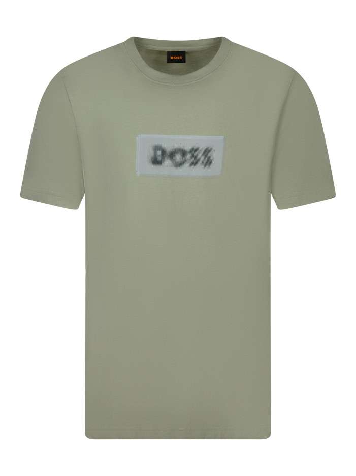 T-shirt vert d'eau en coton avec un imprimé logotypé à coupe droite