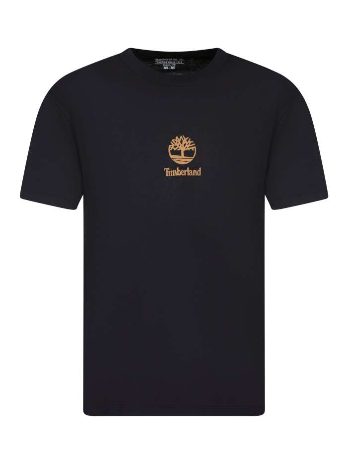 T-shirt en coton noir à coupe droite pourvu d'un col rond et de manches courtes