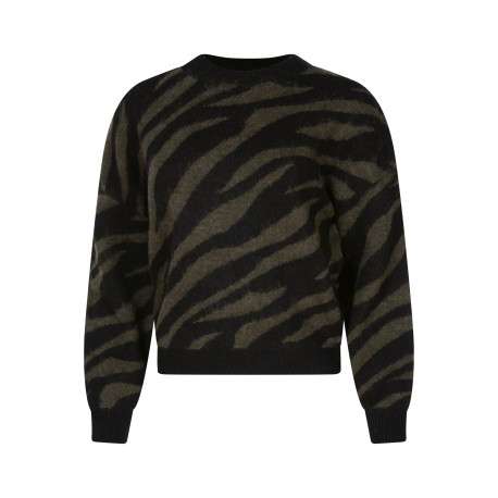 Pull noir coupe ample pourvu d'un col rond et de manches longues