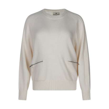 Pull écru coupe ample pourvu d'un col rond et de manches longues