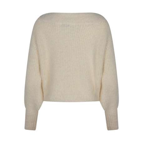 Pull écru à coupe droite pourvu d'un col bateau et de manches longues - Image 2