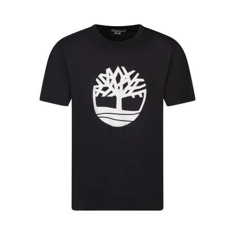 T-shirt en coton noir à coupe droite pourvu d'un col rond et de manches courtes