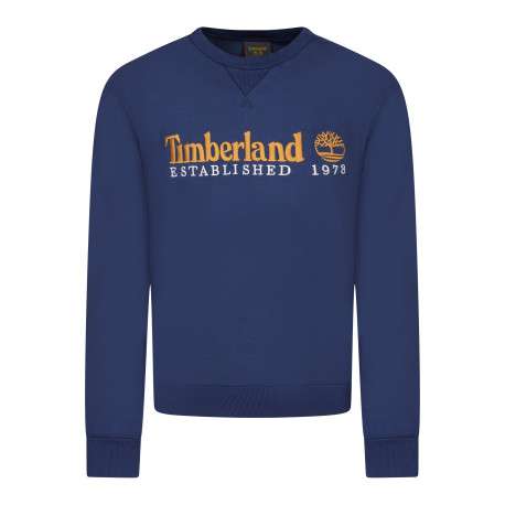 Sweat en coton bleu à coupe droite pourvu d'un col rond et de manches longues