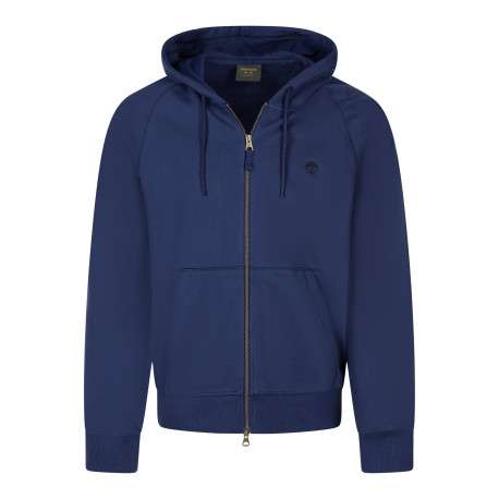 Sweat zippé en coton bleu à coupe droite pourvu d'un col à capuche