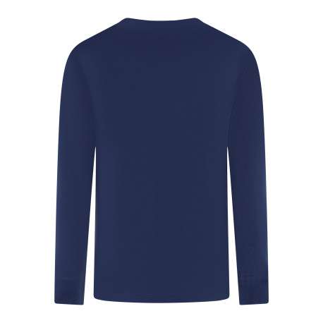 T-shirt en coton bleu à coupe droite pourvu d'un col rond et de manches longues - Image 2