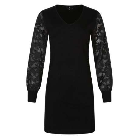 Robe noire à coupe droite pourvue d'un col v et de manches longues