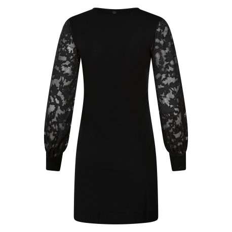Robe noire à coupe droite pourvue d'un col v et de manches longues - Image 2
