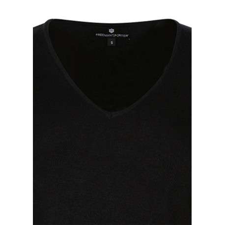 Robe noire à coupe droite pourvue d'un col v et de manches longues - Image 3